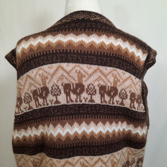 Alpaca Fina Long Sleeveless Cardigan Peruvian Sweater Vest Brown Beige Size M - Picture 8 of 10